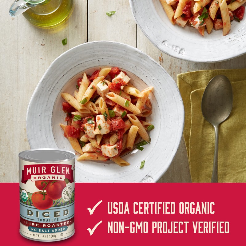 Muir Glen Organic Diced Fire Roasted Canned Tomatoes, No Salt