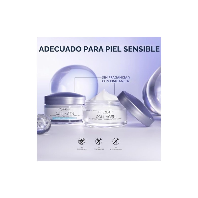 Oreal Paris Crema Facial Relleno Humedad Colágeno Hidratante Antienvejecimiento Fórmula