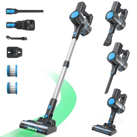 Hysinixs Cordless Vacuum Cleaner, Powerful Lightweight Stick Vacuum with Self-Standing, Anti-Tangle, 8-in-1 Rechargeable Vacuum Cleaners for Home, Hardwood Floors, Carpet, Pet Hair (Blue)