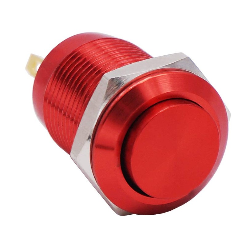 Twidec/12mm 1/2" Waterproof Red Metal Shell Momentary Raised Top Push