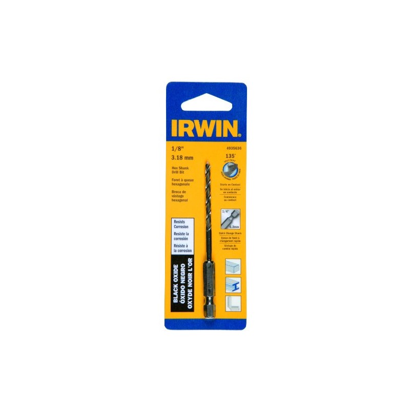 Irwin Tools 4935636 Oxide Hex Shank Drill Bit, 1/8-Inch, Black