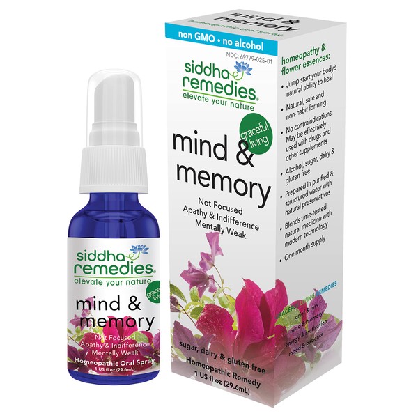 Siddha Remedies Mind & Memory Spray for Apathy, Indifference & Low Focus | 100% Natural Homeopathic Remedy with Homeopathic Cell Salts and Flower Essences | No Alcohol No Sugar