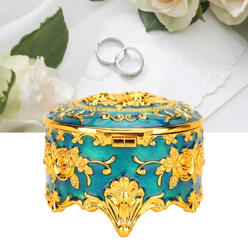 Retro Round Trinket Storage Organizer with Rose Pattern Round Metal
