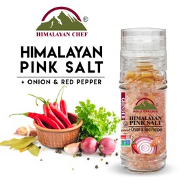 Himalayan Chef Onion & Red Pepper with Himalayan Salt, Glass Grinder-3.5 oz, Roasted Onion (5327C)