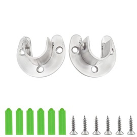 CEEYSEE 2 Pieces Round Tube Bracket 19 mm U-Shape Wardrobe Rod Holder 304 Stainless Steel Cabinet Rail Bracket with 6 Pieces Screws Rods Flange Set for Wardrobe, Window (FLZ-U/19 mm)