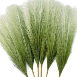 TENDER EPOCH 6 PCS Faux Pampas Grass Arrangement - 18"/45cm Artificial Fluffy Pompous Grass Stems for Boho Chic Home and Wedding Decor (Sage Green Gradient)