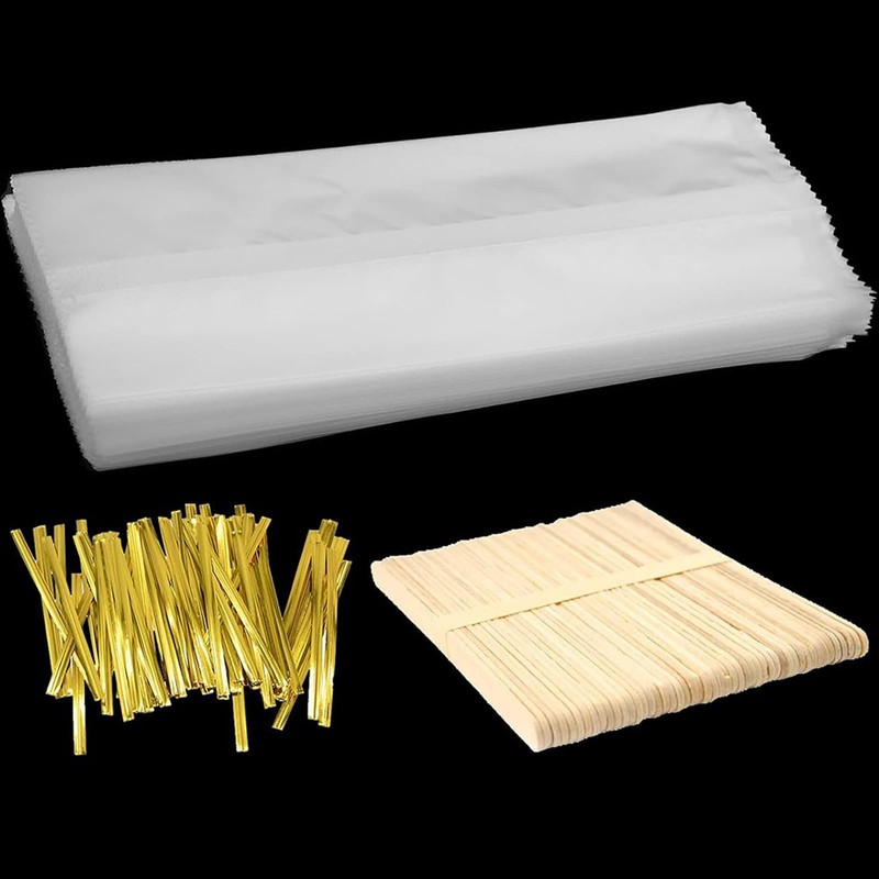 OFKPO 100 Ice Lolly Bags and Sticks, with 150 Twist