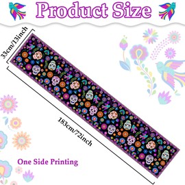 Mexican Fiesta Table Runner Fifth of May Sugar Skull Linen Dia De Los Muertos Table Runner for Day of The Dead Altar De Muertos Dinning Party Decoration Kitchen Supply (13 x 72In)