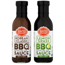Sinto Gourmet Korean BBQ Sauce 2 Pack- 1 The Classic, 1 Spicy : BBQ Sauce for Beef, Chicken, Pork, Seafood, Tofu, Noodles, Stir Fry and More. Non-GMO, No Preservatives, Gluten Free, Plant Based (The Classic + Lemongrass)