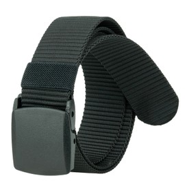 Tactical Nylon Belts for Men, Work Belt Adjustable Slide Plastic Buckle Web Canvas Belt for Outdoor, Airport friendly 2033-Black