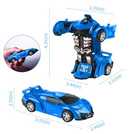 Highttoy Transforming Car Toy for Boys Ages 3-7,Robot Toy Car for Boys Inertia Play Friction Vehicle 2 in 1 Deformation Car Handy Transforming Robot Car Toys for Kids Blue