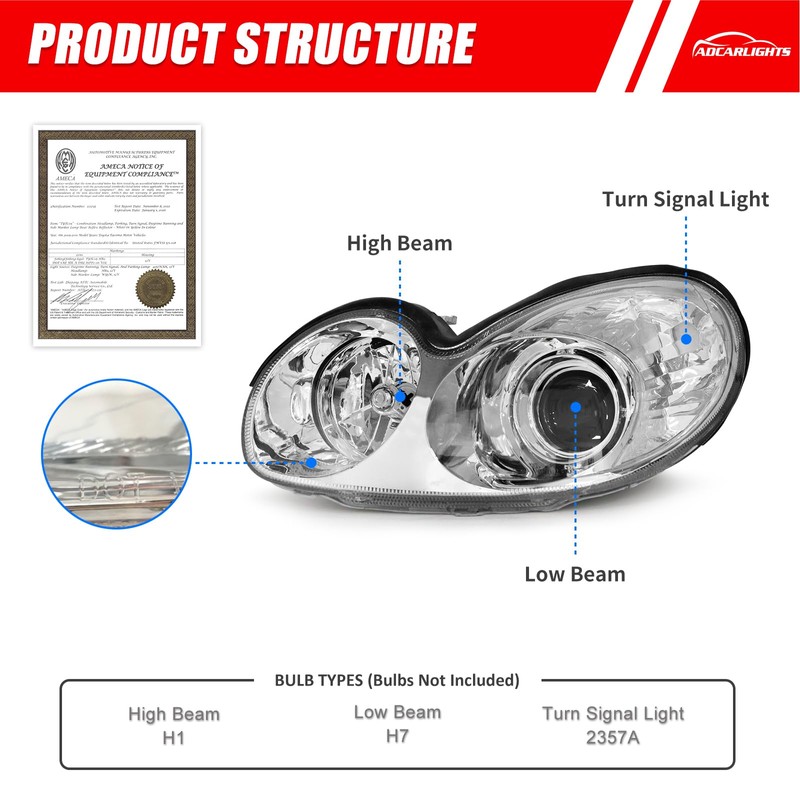 ADCARLIGHTS Compatible with 2002 2003 2004 2005 Hyundai Sonata Headlights