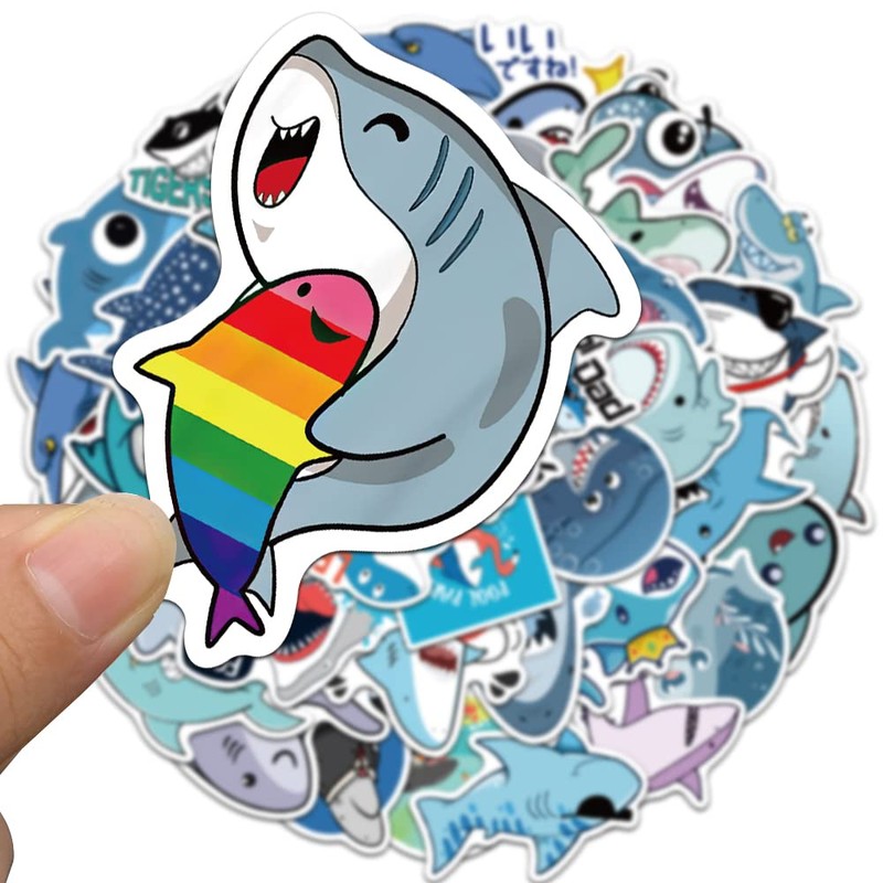 Bifarde 50Pcs Cute Shark Stickers - Kawaii Ocean Waterproof Vinyl