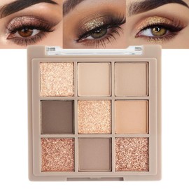 CAKAILA Paleta de Sombras de Ojos de Maquillaje Mate de Oro Rosa de 9 Colores, Negro, Marrón Dorado, Mate, Brillo Desnudo, Brillante, Ahumado, Paleta 