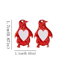 Lightweight Unique Acrylic Red Love Heart Stud Earrings for Women Wife Lover Statement Resin Jewelry Valentines Mothers Day Gifts (Penguin Earrings)