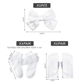 1 Pair Gloves 1 Pair Bow Socks 1 Hairpin Lace Socks for Kids Lace Mid-Calf Socks Communion Dress Accessories for Kids Princess Accessories, White