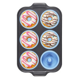 BRONYPRO Silicone Donut Pan for Baking with Metal Frame, 3.35 Inch Large doughnut pan,donut molds for baking Nonstick Non Toxic Bakeware for Oven,Blue