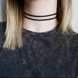 Prosy Choker Necklace Silver Black Velvet Statement 2 Layered Collar Necklaces for Women and Girls
