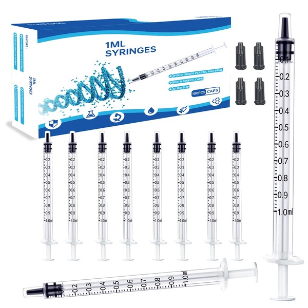 100Pcs 1ml Syringes With Caps for Refilling and Measuring Liquids,