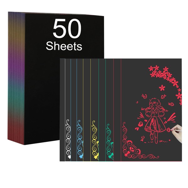 MLMLH 50 Sheets A4 Rainbow Scratch Paper, Rainbow Scratch Arts