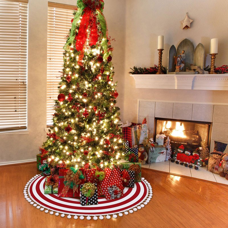 MACTING Christmas Tree Skirt 24" Red White Striped Tree Mat