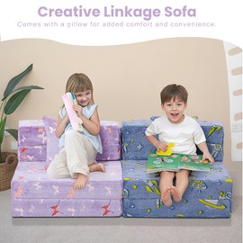 MeMoreCool Foldable Futon Chair Bed for Kids, Glow Tri-fold Sofa Bed Convertible Toddler Sofa Mattress, Foam Floor Couch for Sitting, Purple