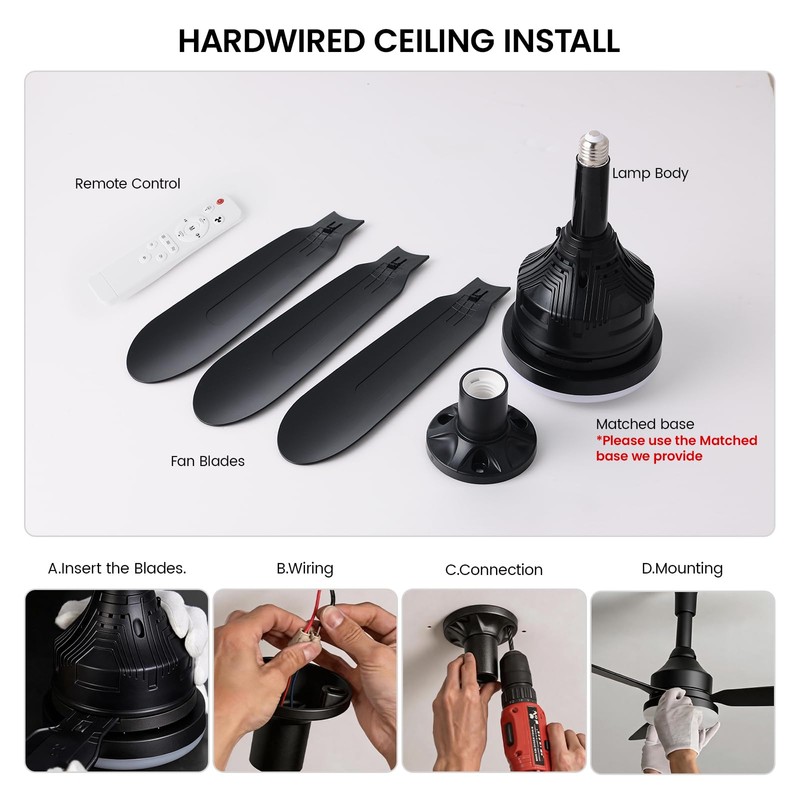 Faryuan 28" Small Ceiling Fans with Lights and Remote, Black