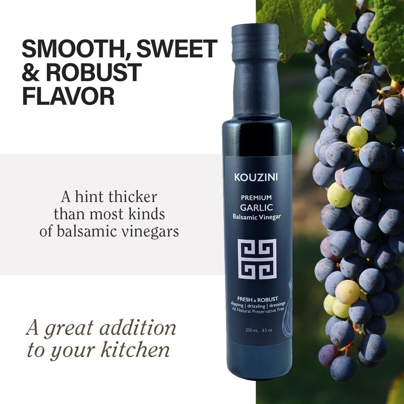Kouzini Ultra Premium Garlic Balsamic Vinegar, Aged Balsamic Vinegars from