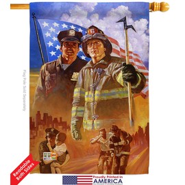 Firefrighter Heroes House Flags 2 pcs Pack Armed Forces Fireman Fire Department Rescue Red Line Hero Support Small Decorative Gift Yard Banner Double-Sided Made In USA 28 X 40