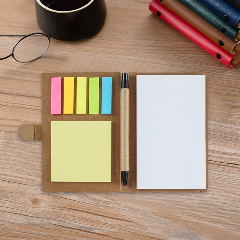 SWYYSGS Spiral Notebook Kraft Paper Cover Notepad with Pen, Sticky