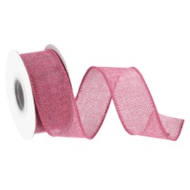QUARKZMAN Burlap Ribbon Fabric Wired Edge Ribbons Deep Pink 1-1/2 Inch x 5 Yard Wired Ribbon for Gift Wrapping, Bow, Wreath, Christmas Tree, Flower Bouquet, with Roller