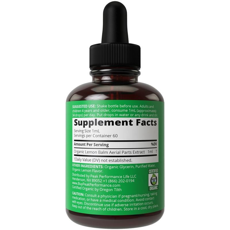USDA Organic Lemon Balm Liquid Drops – Alcohol-Free Herbal Extract