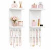 2 Tier White Floating Vanity Wall Shelf with 8 Crystal