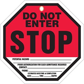 Accuform TAP842CTM PF-Cardstock Octo-Tag, Legend "Stop DO NOT Enter", 8" Octagon Shape, 0.010" Thickness, Red/Black on White (Pack of 5)