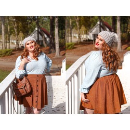 RITERA Plus Size Skirts for Women Button Up Flare A-Line Skirts Corduroy Stretchy Elastic High Waist Mini Skater Skirt Coffee Brown Fall Winter 3XL 22W 24W