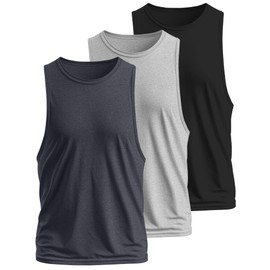 Ficerd 3 Pcs Big and Tall Men's Workout Tank Top Cotton Sleeveless Muscle Tee Gym Athletic Bodybuilding Cut Off Shirt(Black, Dark Gray, Light Gray,Large)