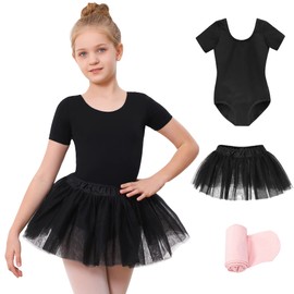 Stelle Girls Dance Active Dress Ballet Leotard Combo with Tutu Skirt and Ballet Tights (Toddler/Little Kid/Big Kid) (Black (Tutu Skirt),100, 5T)