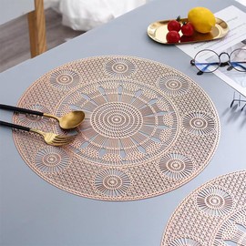 Hosoncovy 4 Pack Ferris Wheel Decorative Placemats PVC Placemats Hollow Dining Table Place Mats Heat Resistant Non-slip Dining Placemats Table Mats for Home Kitchen (Rose Gold)