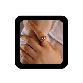 Vacaonio Cute Open Adjustable Enamel Fox Ring Cartoon Animal Rings Lovely Cartoon Fox Finger Cuff Ring Animal Statement Rings Jewelry for Women