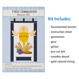 First Communion Banner Kit for Boys 9 x 14 Inch First Holy Communion Banner kits Sunday School DIY Arts and Crafts kit for kids first communion gifts for Boys or Girls (Blue)