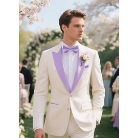 DiBanGu Mens Lavender Bow Ties Solid Color Ajustable Pre-tied Bowtie and Pocket Square Cufflinks Set Formal Lilac Tuxedo Bowties for Wedding Party