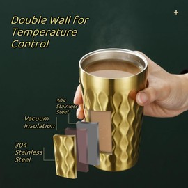 AGH 6 Pack Stainless Steel Cups for Kids, Metal Cups 12oz Double Layer Insulated Cup Pint Cup, Metal Drinking Cups Beer Tumbler Camping Cup Reusable Stackable Cup for Party Outdoor (Bright Gold)