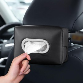 Anfiodas Car Tissue Case, Car Tissue Holder, Tissue Case, Waterproof, Easy to Install, Convenient Goods, Car Accessories, PU Leather (Black)