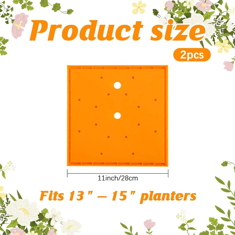 Conderyang 2Pcs 11" Square Planter Insert, Durable Plastic Plant Pot
