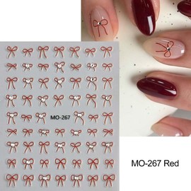 5 Sheets Bow Nail Stickers for Nail Art Bow Nail Decals with Rhinestone,3D Self-Adhesive,Black,White,Red,Nails Decorations for Women Girls,DIY Manicure Decor