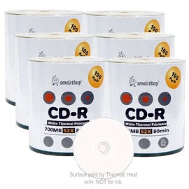 Smart Buy CD-R 600 Pack 700mb 52x Thermal Printable White Blank Recordable Discs, 600 Disc, 600pk