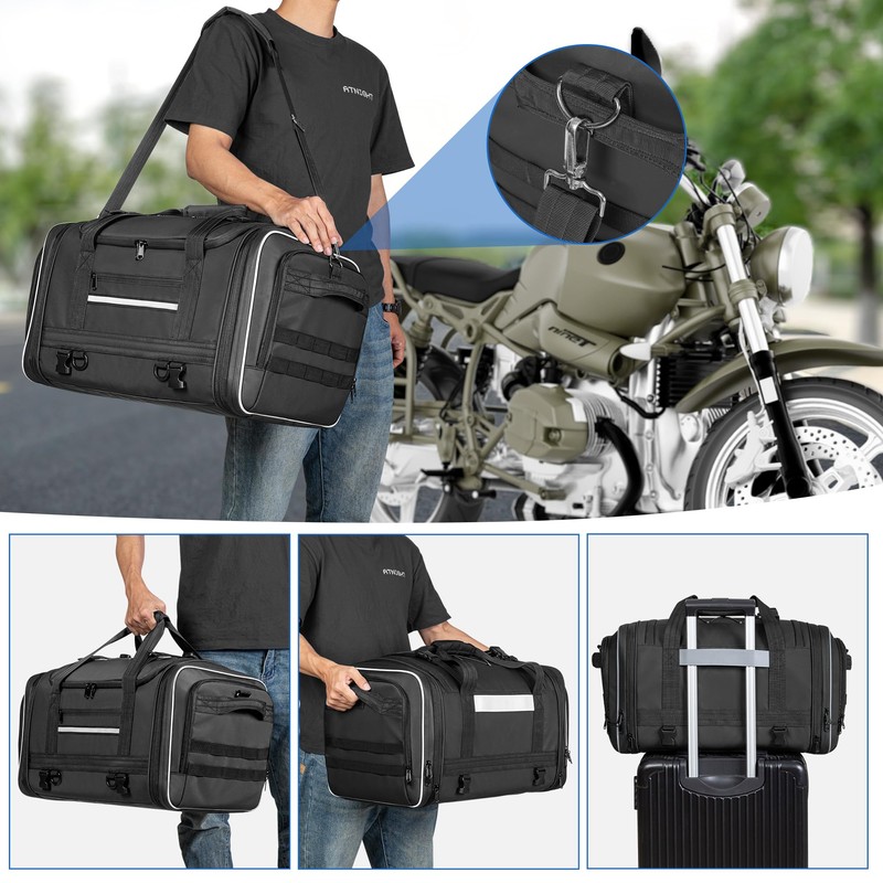 Waterproof Motorcycle Tail Luggage Bag, 48L-64L Expandable, a Rain Cover