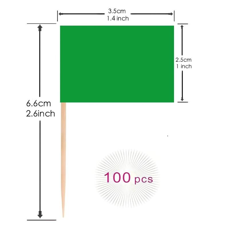 100 Pcs Green Flag Blank Toothpick Flag Small Mini Labeling
