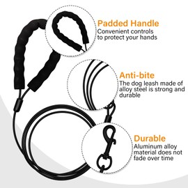 ZHOMA Heavy Duty Dog Leashes with Chew Proof and Comfortable Padded Handle 4/5/6 FT, Steel Metal Safety Lead Rope with Retractable Buckle for Medium or Small Dogs Walk and Train -Black(6FT)