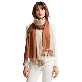 MaaMgic Women's Large Warm Cashmere Feel Pashmina Shawls Wraps Light Soft Winter Girl Scarf,Rusty Brown & Cream